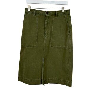 Alex Mill Neil Midi Skirt in Recycled Denim Army Olive Green NWT Size 12